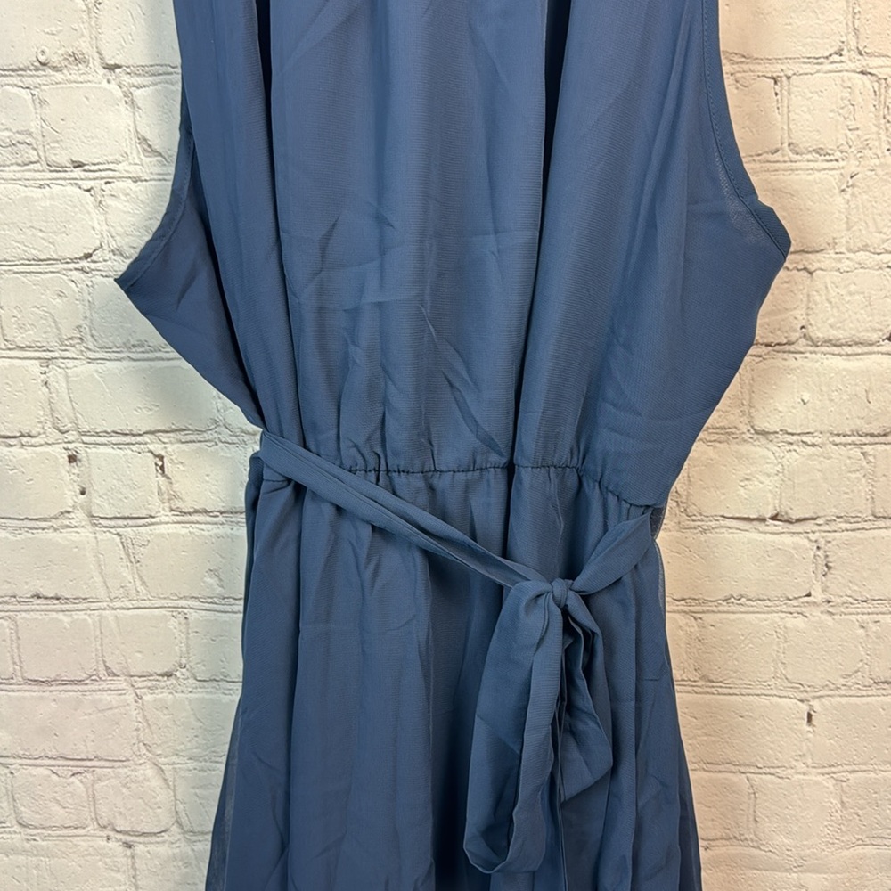 BloomChic Blue Sleeveless Frill Trim Belted Mock Neck Pocket Dress Plus Size 3X - Picture 4 of 7